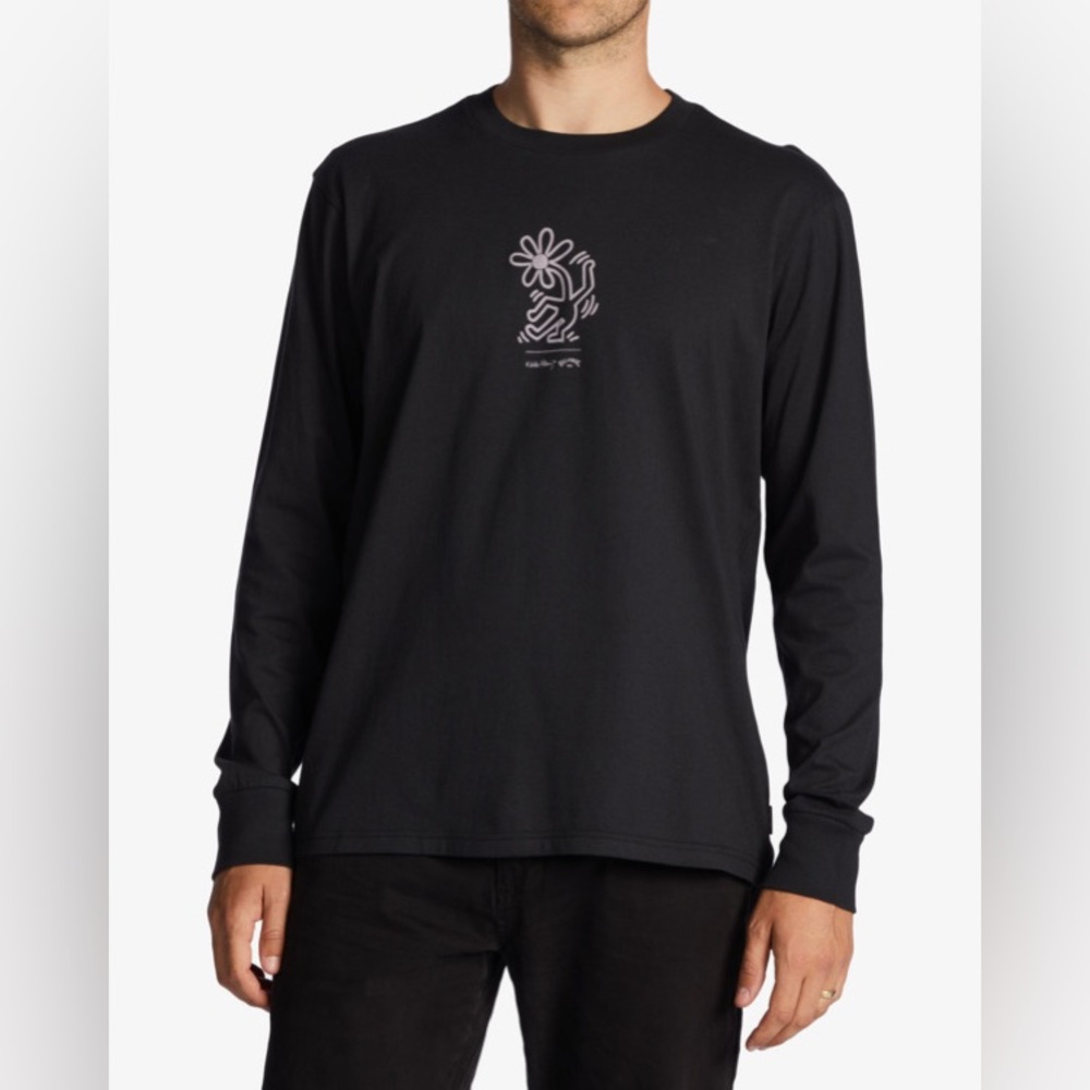 Billabong Keith Haring Flower Dance Long Sleeve T-Shirt Men medium black EUC